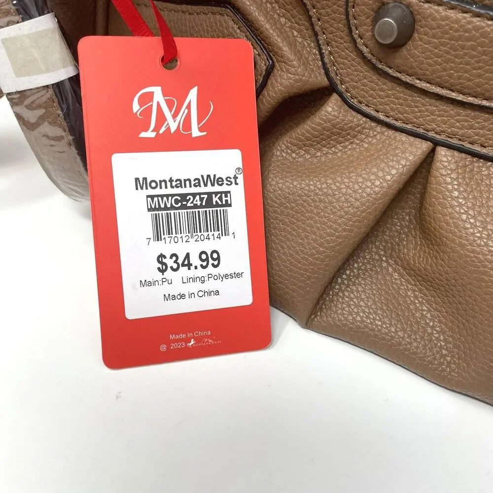 Montana West Brown Vegan Leather Hobo Bag | Studded Crescent Crossbody Purse NEW